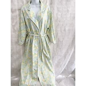 VTG 100% Cotton LONG Robe L Talbots Blue Yellow Green Cottage Country TURKEY